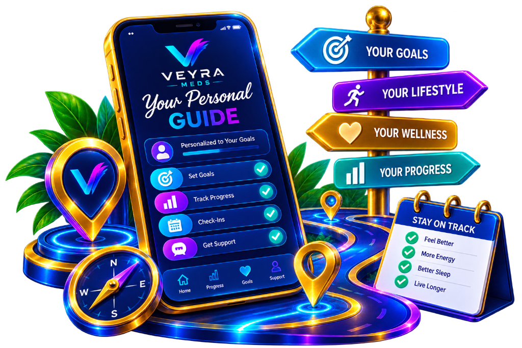 Personalized Guidance illustration — personal guide phone and pathway signpost