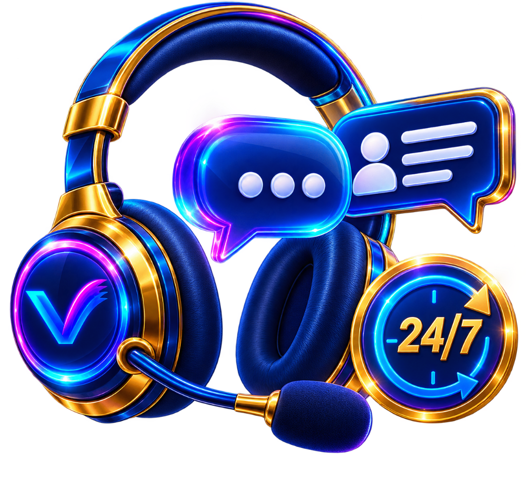 Always Here illustration — support headset and 24/7 badge