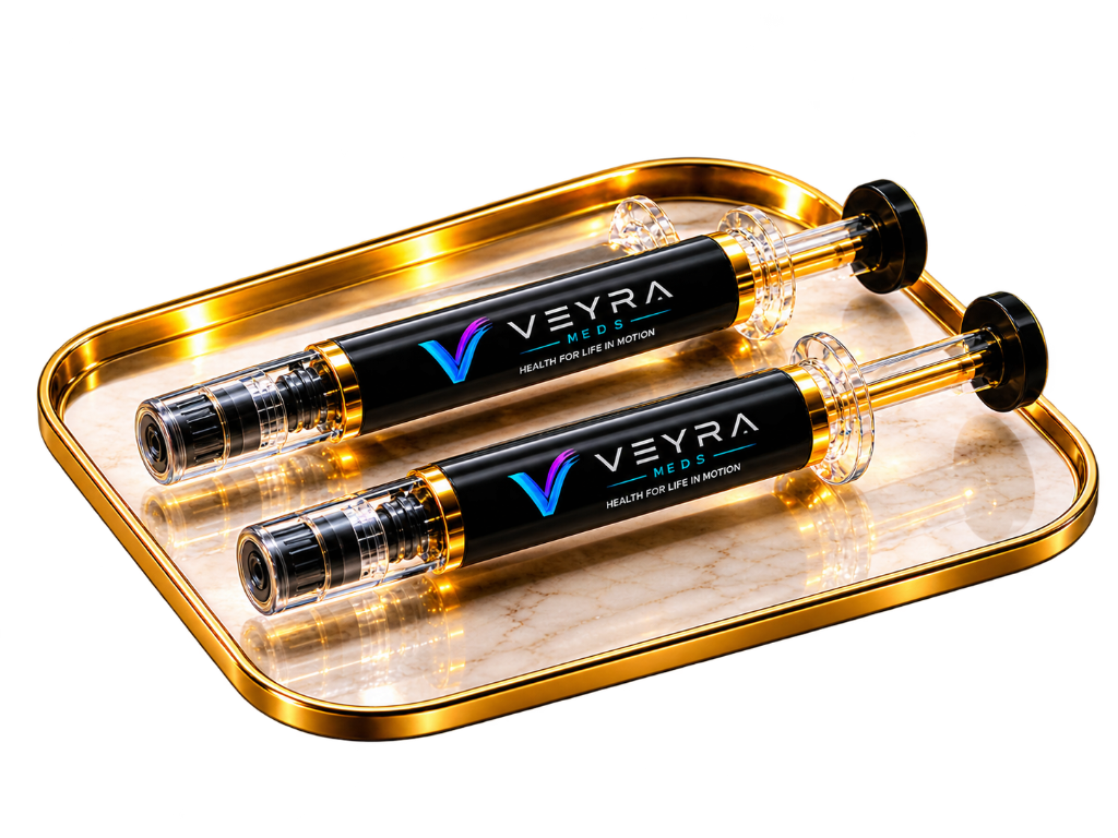 VEYRA wellness — gold tray with syringes